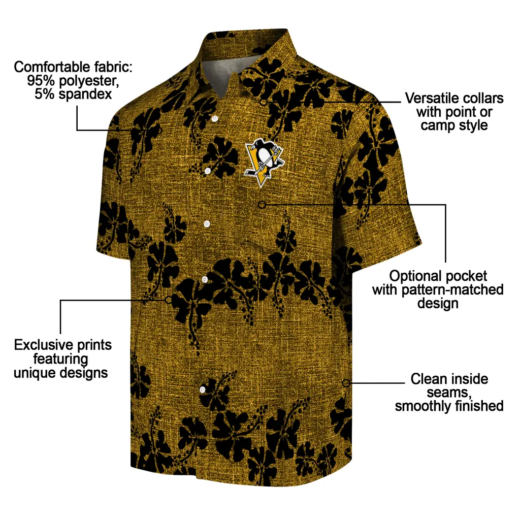 Pittsburgh Penguins Hawaiian Shirt - 50th State Flower pittsburgh penguins hibiscus petals yellow hawaiian shirts new arrival