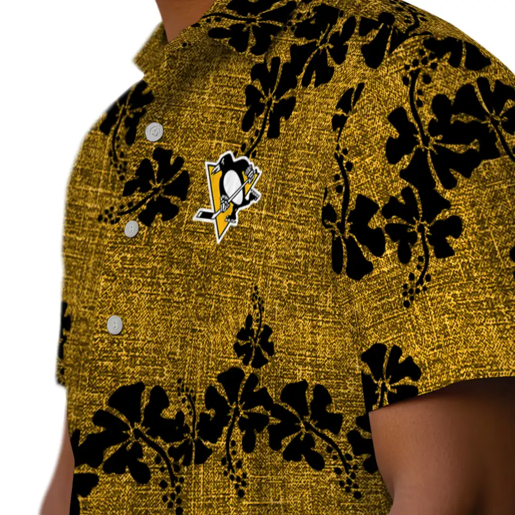 Pittsburgh Penguins Hawaiian Shirt - 50th State Flower pittsburgh penguins hibiscus petals yellow hawaiian shirts trendy