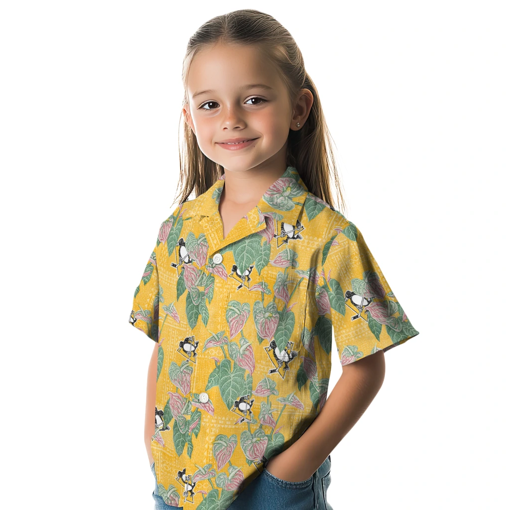Pittsburgh Penguins Hawaiian Shirt - Anthurium Overlay pittsburgh penguins anthurium overlay yellow hawaiian shirts premium grade