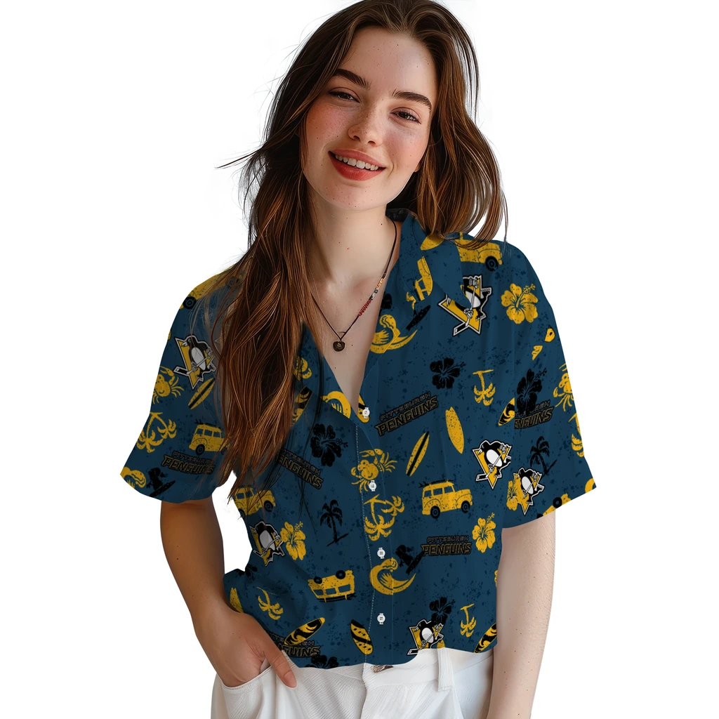 Pittsburgh Penguins Hawaiian Shirt - Beach Vibe pittsburgh penguins beach vibe navy hawaiian shirts latest model