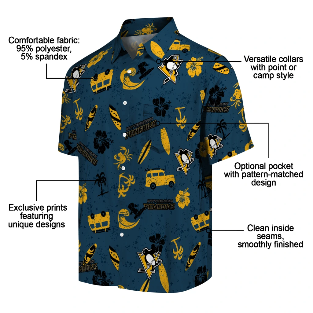 Pittsburgh Penguins Hawaiian Shirt - Beach Vibe pittsburgh penguins beach vibe navy hawaiian shirts new arrival
