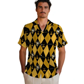 pittsburgh penguins balloon plaid yellow hawaiian shirts fashion forward
