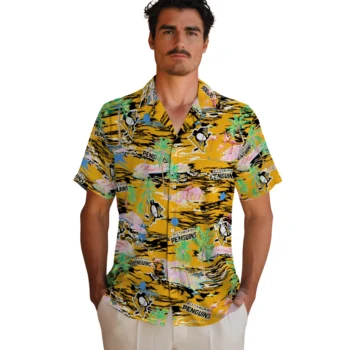 pittsburgh penguins flamingo retreat yellow hawaiian shirts fashion forward