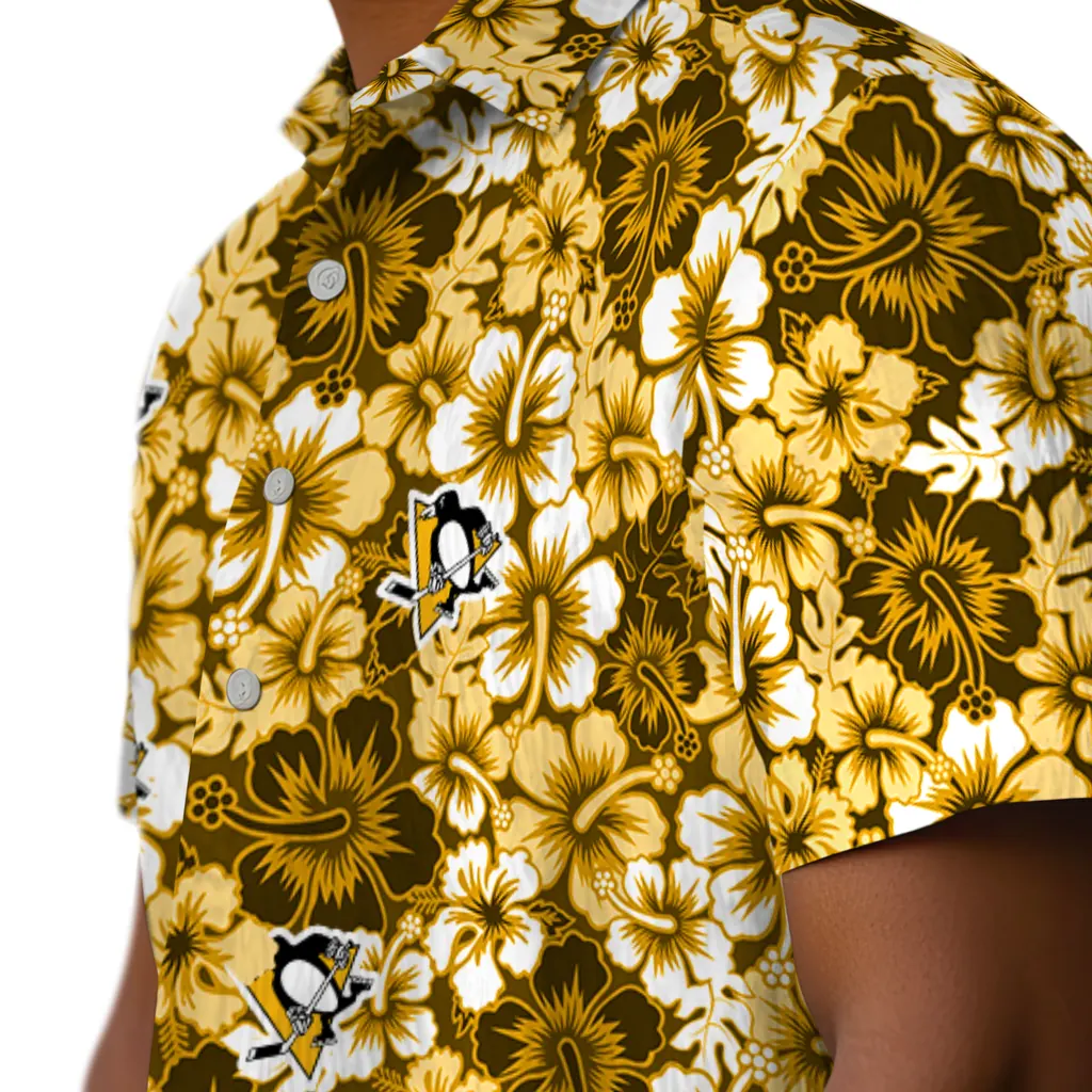 Pittsburgh Penguins Hawaiian Shirt - Hibiscus Blooms pittsburgh penguins hibiscus blooms yellow hawaiian shirts trendy