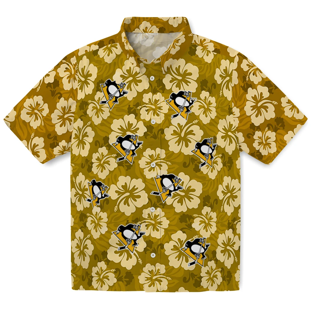 Pittsburgh Penguins Hawaiian Shirt - Hibiscus Cluster pittsburgh penguins hibiscus cluster yellow hawaiian shirts best selling