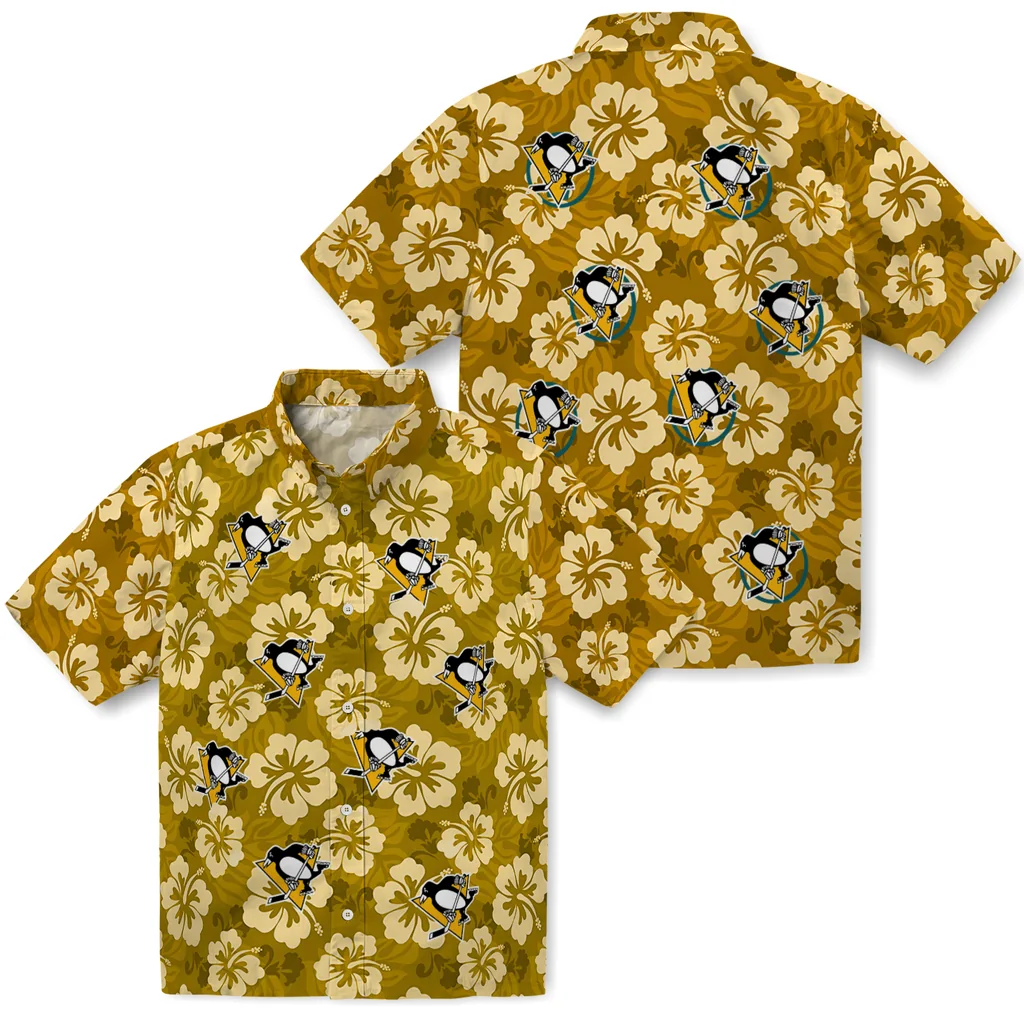 Pittsburgh Penguins Hawaiian Shirt - Hibiscus Cluster pittsburgh penguins hibiscus cluster yellow hawaiian shirts high quality