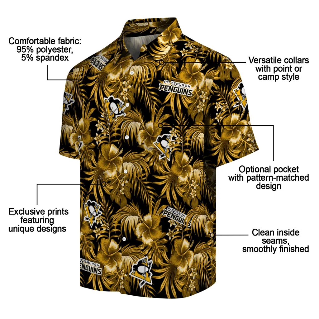 Pittsburgh Penguins Hawaiian Shirt - Hibiscus Exotic pittsburgh penguins hibiscus exotic yellow hawaiian shirts new arrival