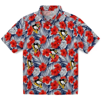 pittsburgh penguins hibiscus fiesta red royal blue hawaiian shirts best selling