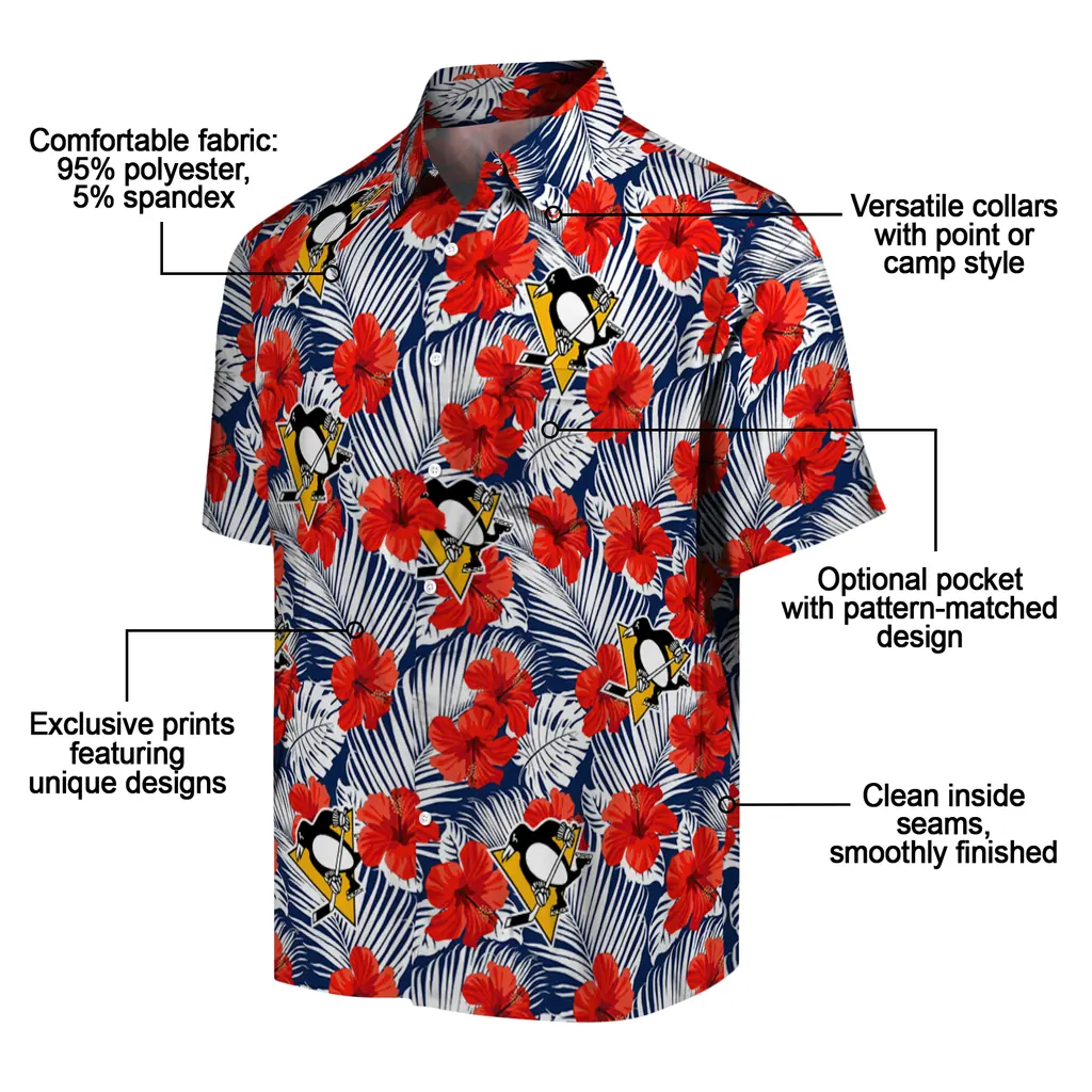 Pittsburgh Penguins Hawaiian Shirt - Hibiscus Fiesta pittsburgh penguins hibiscus fiesta red royal blue hawaiian shirts new arrival