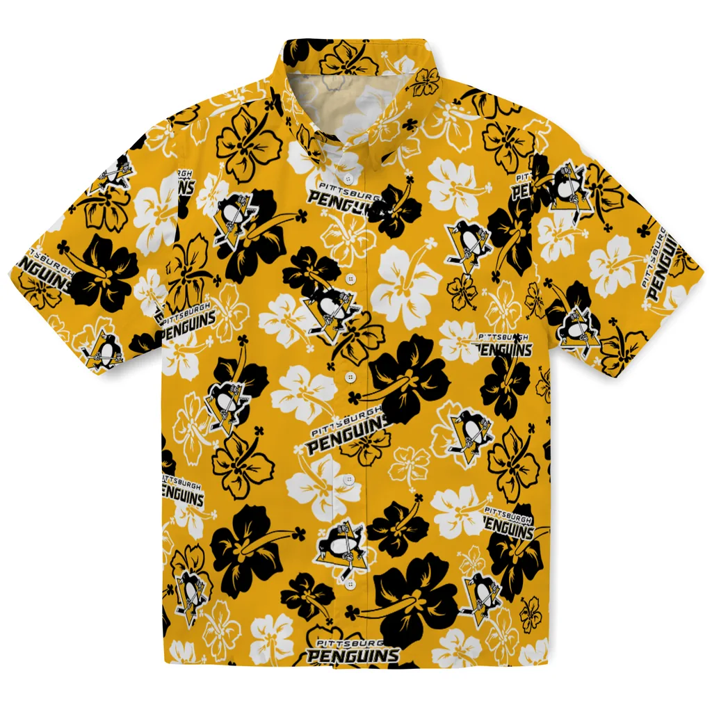 Pittsburgh Penguins Hawaiian Shirt - Hibiscus Flower Design pittsburgh penguins hibiscus bloom yellow hawaiian shirts best selling