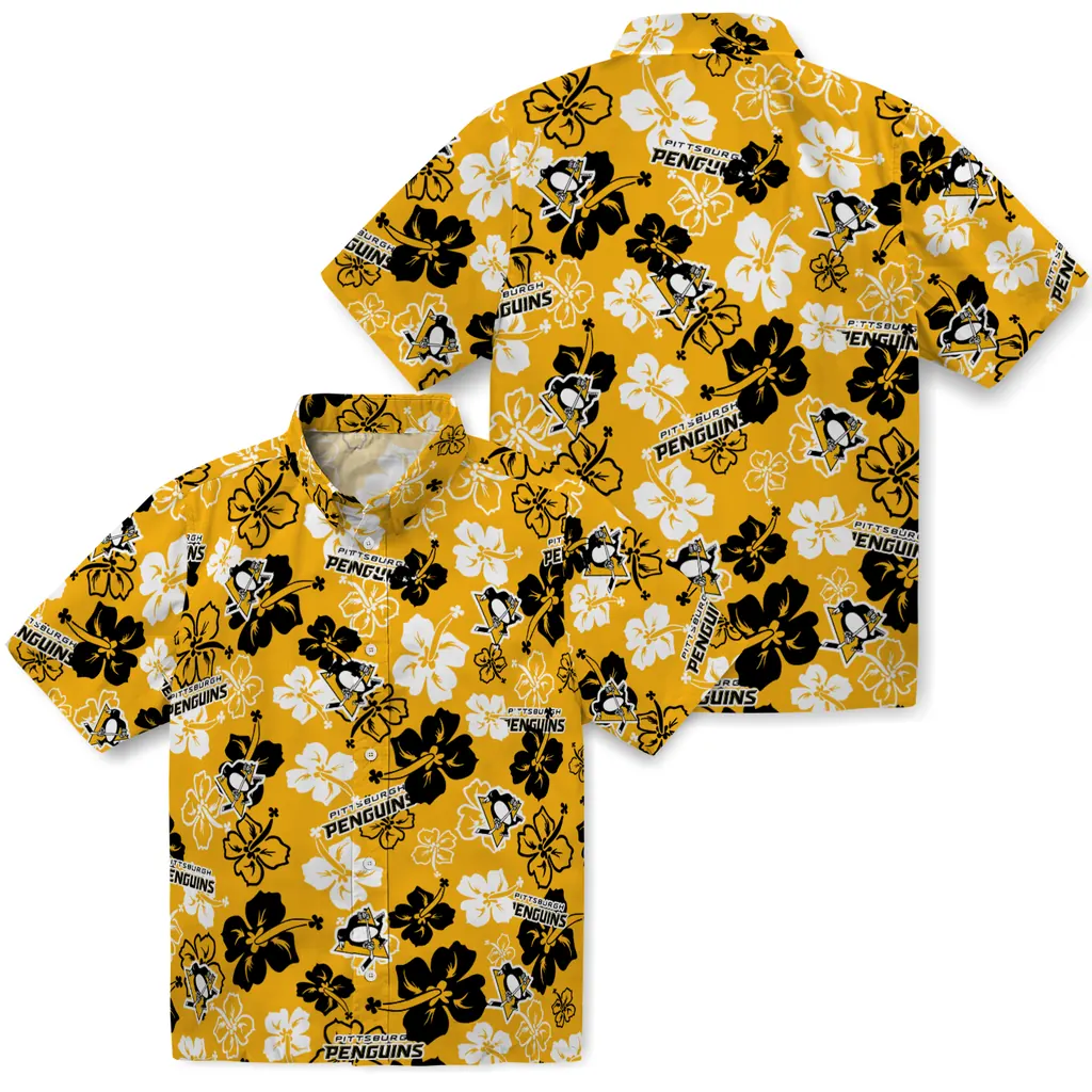 Pittsburgh Penguins Hawaiian Shirt - Hibiscus Flower Design pittsburgh penguins hibiscus bloom yellow hawaiian shirts high quality