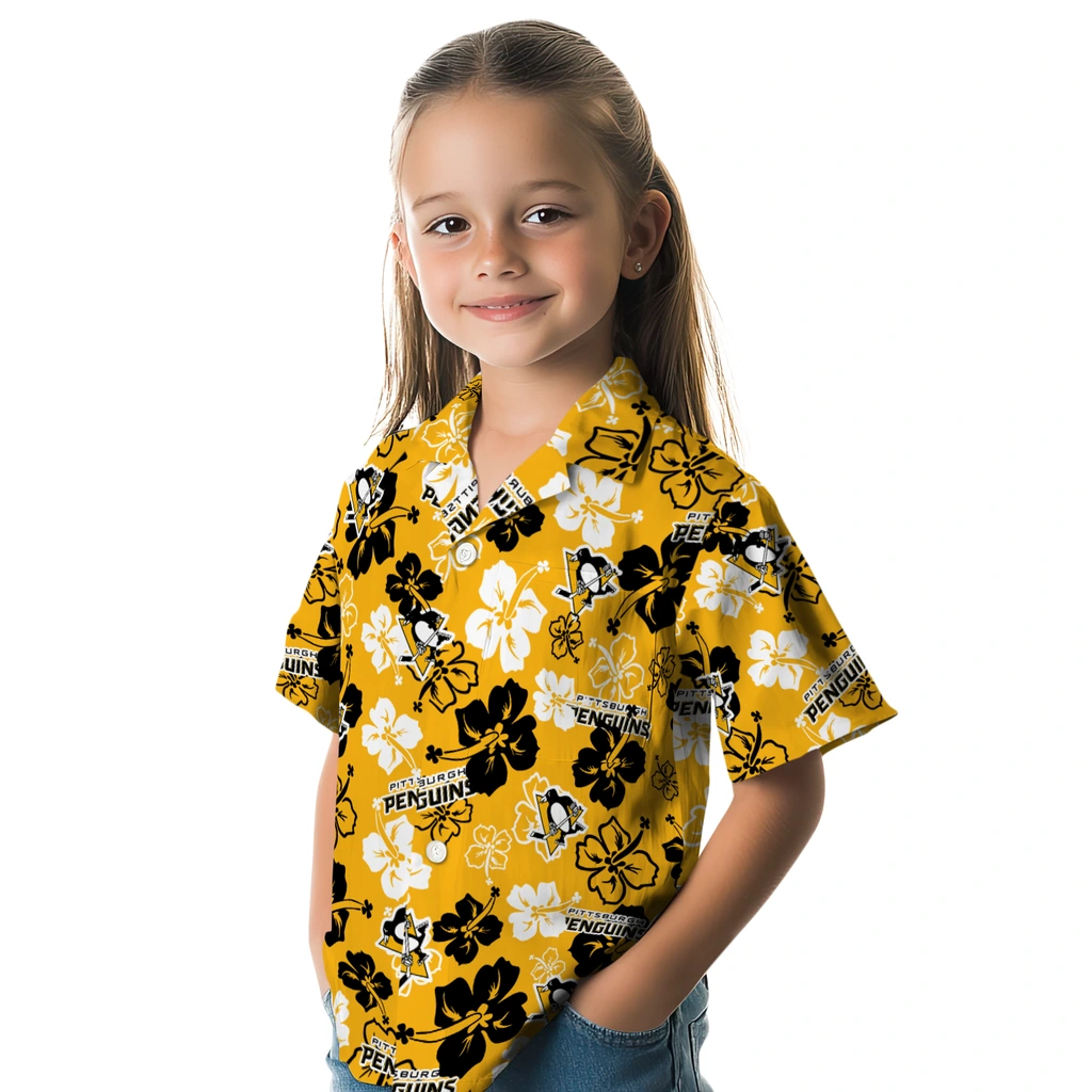 Pittsburgh Penguins Hawaiian Shirt - Hibiscus Flower Design pittsburgh penguins hibiscus bloom yellow hawaiian shirts premium grade