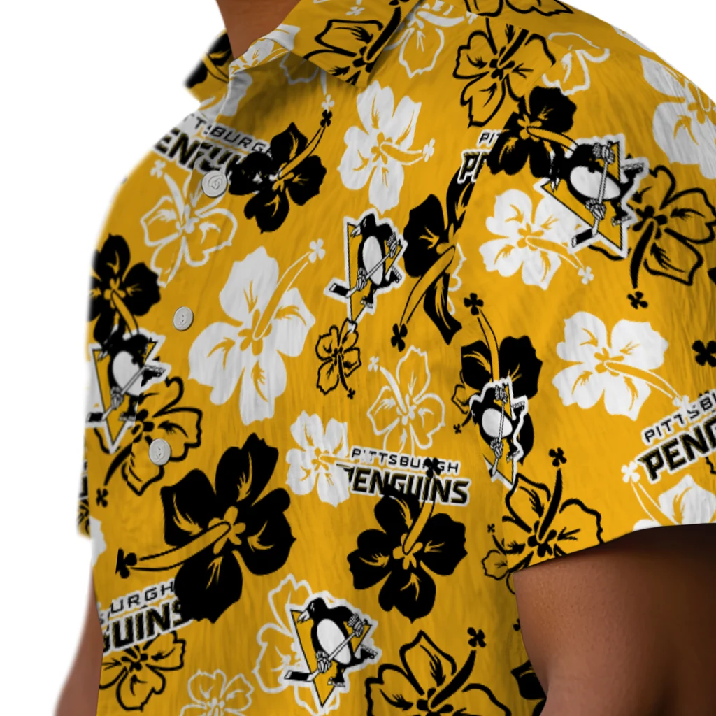 Pittsburgh Penguins Hawaiian Shirt - Hibiscus Flower Design pittsburgh penguins hibiscus bloom yellow hawaiian shirts trendy