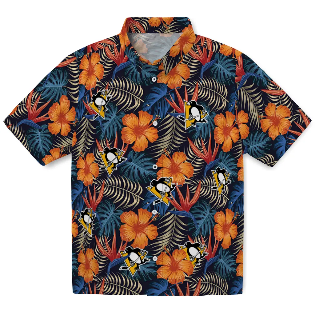Pittsburgh Penguins Hawaiian Shirt - Hibiscus Foliage pittsburgh penguins hibiscus foliage hawaiian shirts best selling