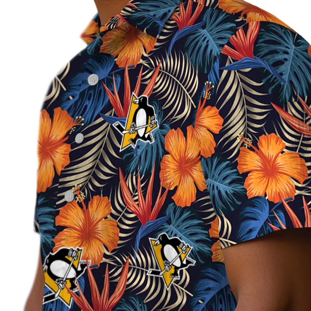 Pittsburgh Penguins Hawaiian Shirt - Hibiscus Foliage pittsburgh penguins hibiscus foliage hawaiian shirts trendy