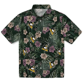 pittsburgh penguins hibiscus leaves pattern green hawaiian shirts best selling