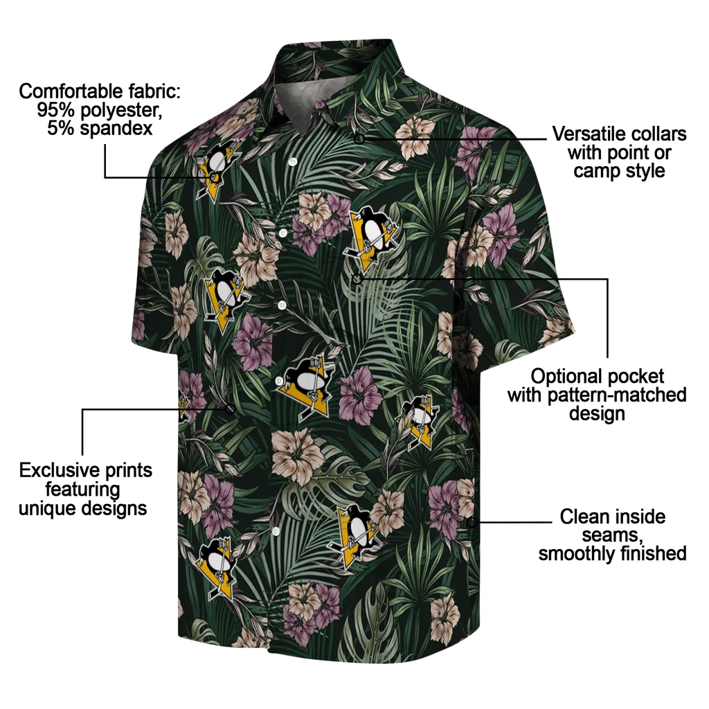 Pittsburgh Penguins Hawaiian Shirt - Hibiscus Leaves Pattern pittsburgh penguins hibiscus leaves pattern green hawaiian shirts new arrival