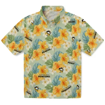 pittsburgh penguins hibiscus mood pale lime yellow hawaiian shirts best selling