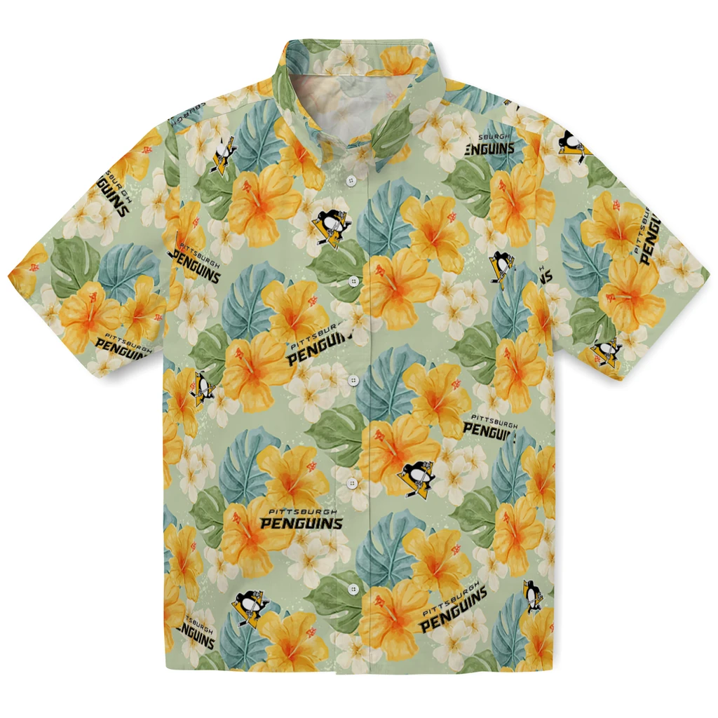 Pittsburgh Penguins Hawaiian Shirt - Hibiscus Mood pittsburgh penguins hibiscus mood pale lime yellow hawaiian shirts best selling