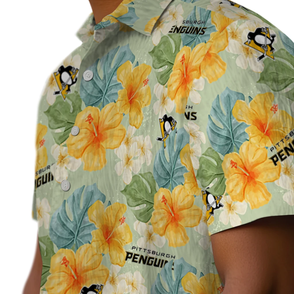 Pittsburgh Penguins Hawaiian Shirt - Hibiscus Mood pittsburgh penguins hibiscus mood pale lime yellow hawaiian shirts trendy