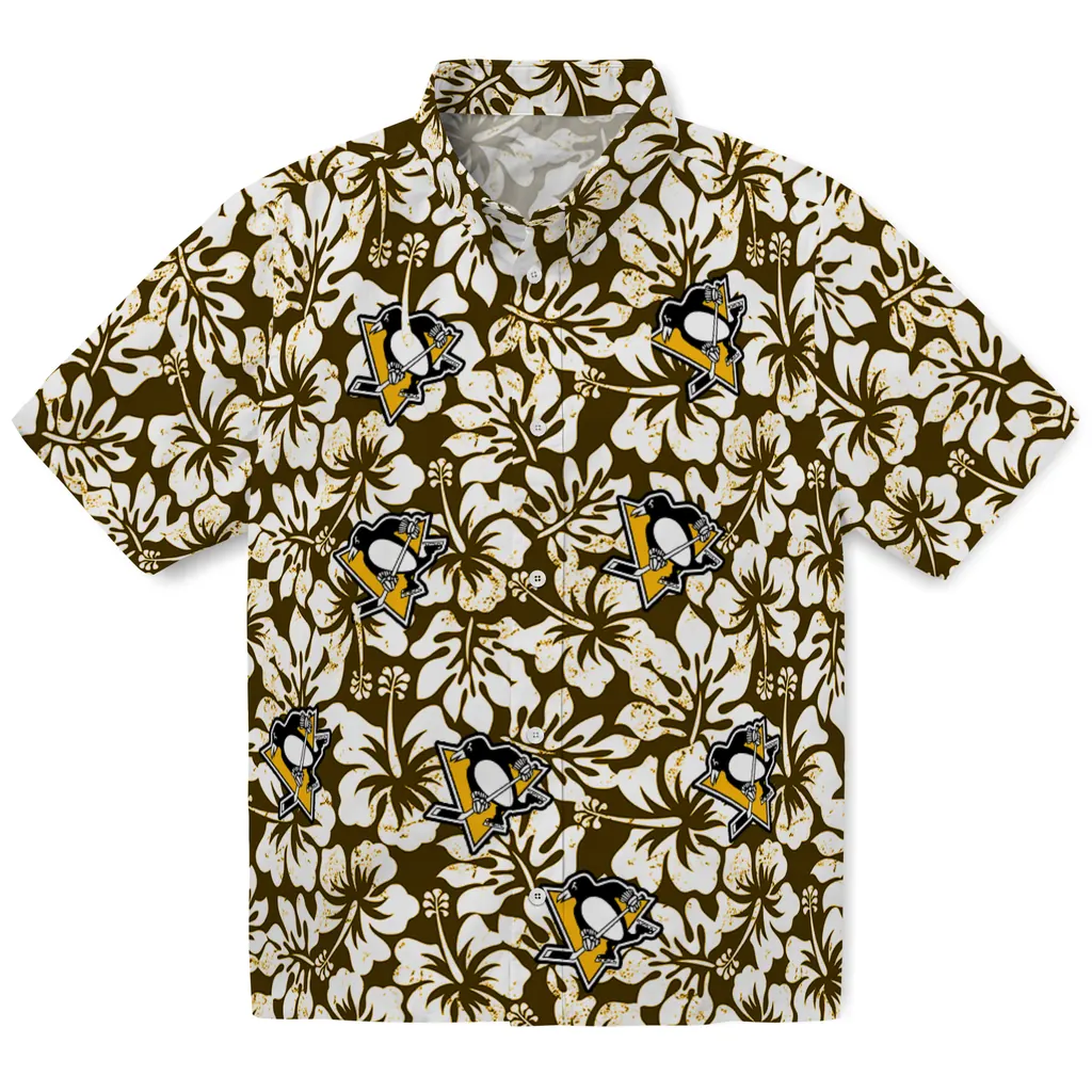 Pittsburgh Penguins Hawaiian Shirt - Hibiscus Motif pittsburgh penguins hibiscus motif yellow white hawaiian shirts best selling