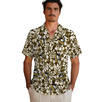 pittsburgh penguins hibiscus motif yellow white hawaiian shirts fashion forward