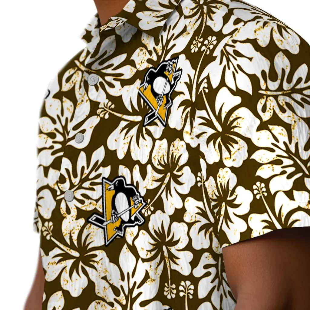 Pittsburgh Penguins Hawaiian Shirt - Hibiscus Motif pittsburgh penguins hibiscus motif yellow white hawaiian shirts trendy