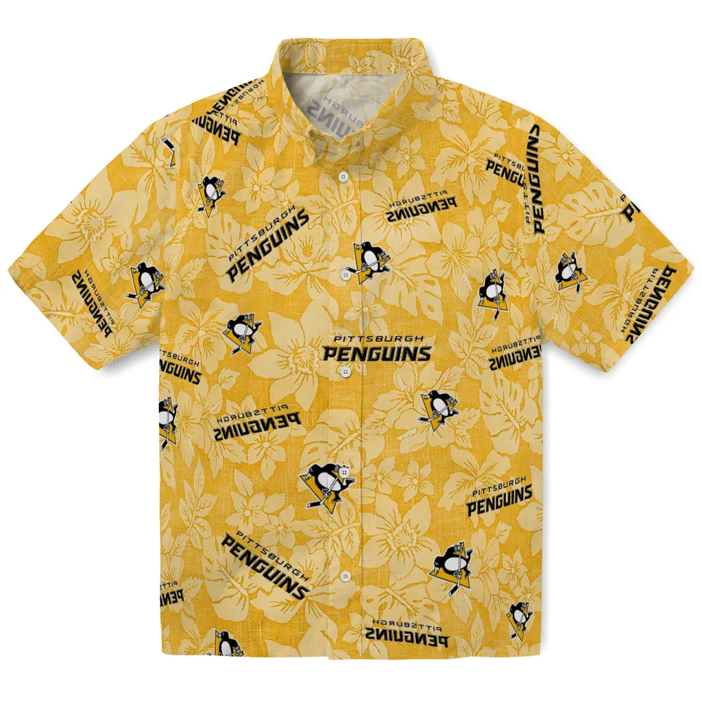 Pittsburgh Penguins Hawaiian Shirt - Hibiscus Oasis pittsburgh penguins hibiscus oasis yellow hawaiian shirts best selling
