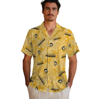 pittsburgh penguins hibiscus oasis yellow hawaiian shirts fashion forward
