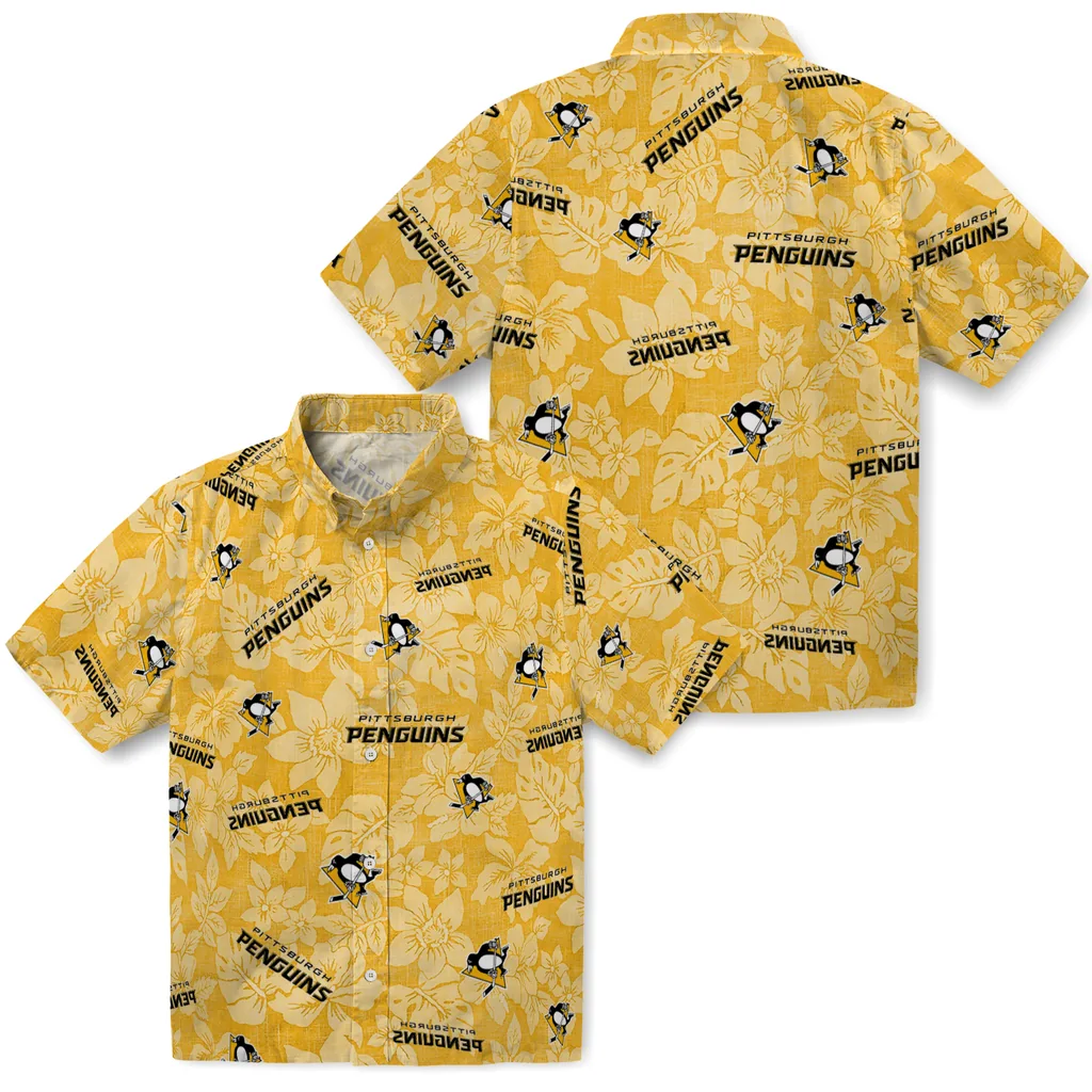 Pittsburgh Penguins Hawaiian Shirt - Hibiscus Oasis pittsburgh penguins hibiscus oasis yellow hawaiian shirts high quality