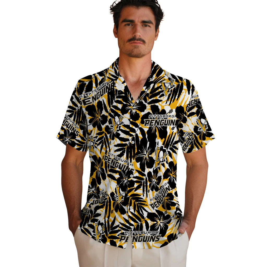 Pittsburgh Penguins Hawaiian Shirt - Hibiscus Overlay pittsburgh penguins hibiscus overlay hawaiian shirts fashion forward