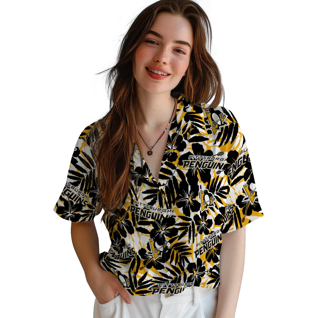 Pittsburgh Penguins Hawaiian Shirt - Hibiscus Overlay pittsburgh penguins hibiscus overlay hawaiian shirts latest model