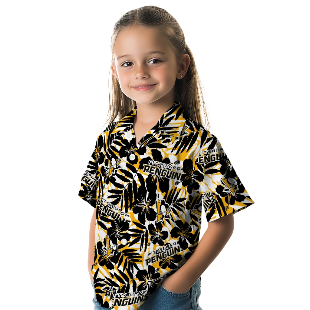 Pittsburgh Penguins Hawaiian Shirt - Hibiscus Overlay pittsburgh penguins hibiscus overlay hawaiian shirts premium grade