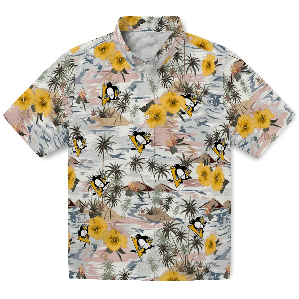 Pittsburgh Penguins Hawaiian Shirt - Hibiscus Seaside pittsburgh penguins hibiscus seaside white hawaiian shirts best selling