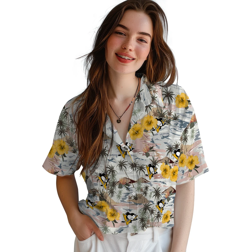 Pittsburgh Penguins Hawaiian Shirt - Hibiscus Seaside pittsburgh penguins hibiscus seaside white hawaiian shirts latest model
