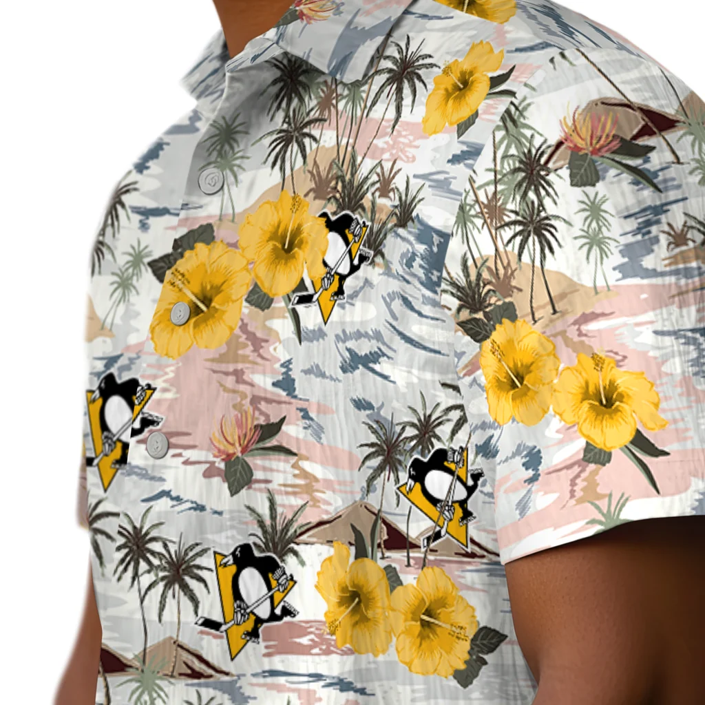Pittsburgh Penguins Hawaiian Shirt - Hibiscus Seaside pittsburgh penguins hibiscus seaside white hawaiian shirts trendy
