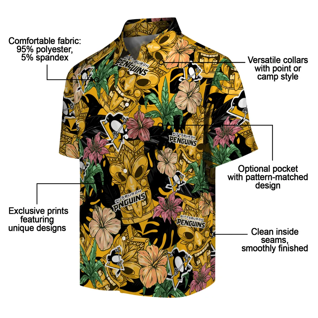 Pittsburgh Penguins Hawaiian Shirt - Hibiscus Tiki Jungle pittsburgh penguins tiki jungle yellow hawaiian shirts new arrival