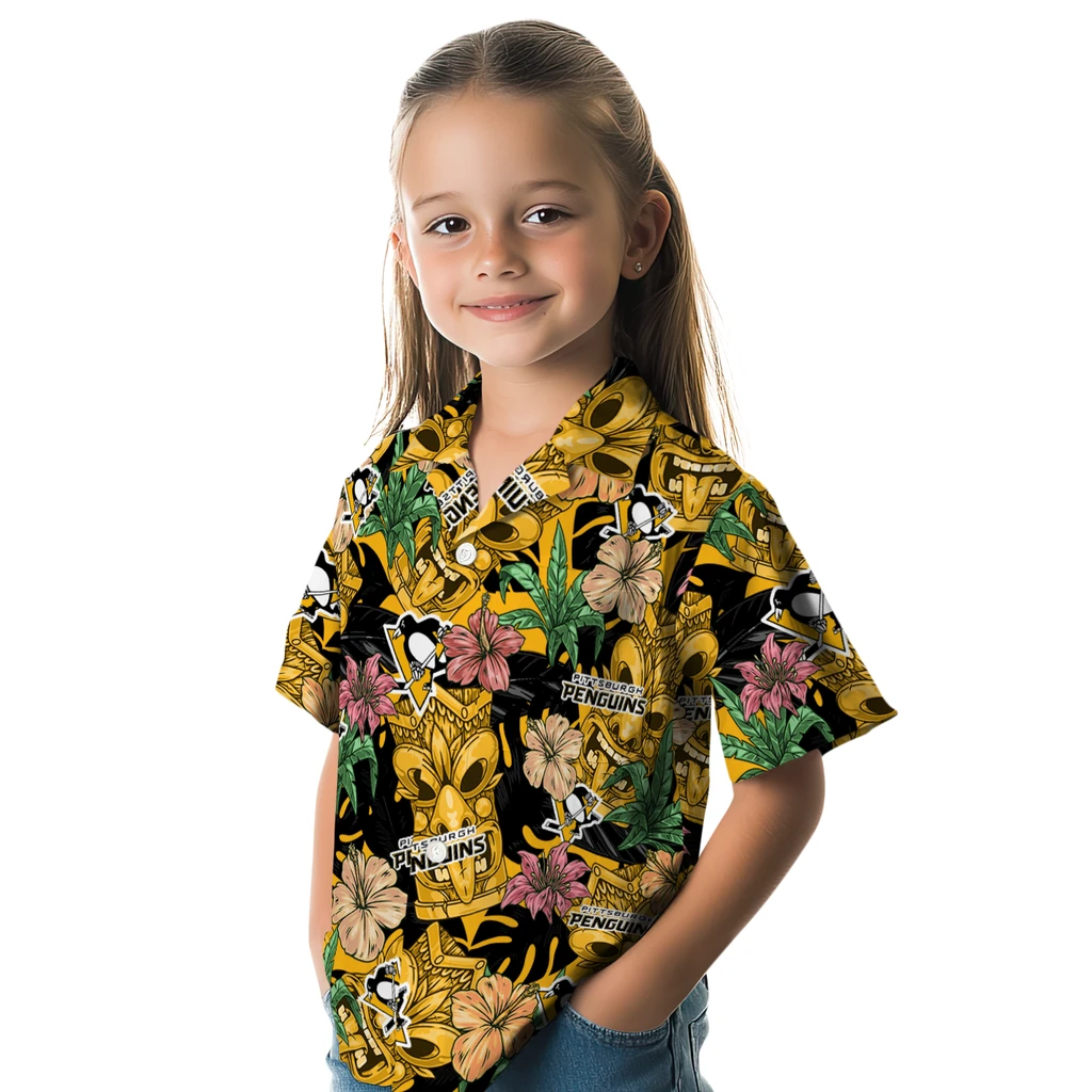 Pittsburgh Penguins Hawaiian Shirt - Hibiscus Tiki Jungle pittsburgh penguins tiki jungle yellow hawaiian shirts premium grade