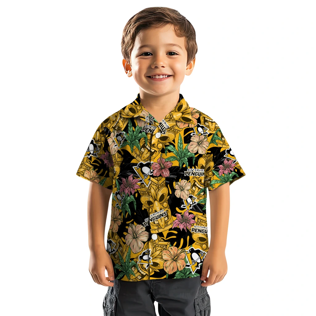 Pittsburgh Penguins Hawaiian Shirt - Hibiscus Tiki Jungle pittsburgh penguins tiki jungle yellow hawaiian shirts top rated