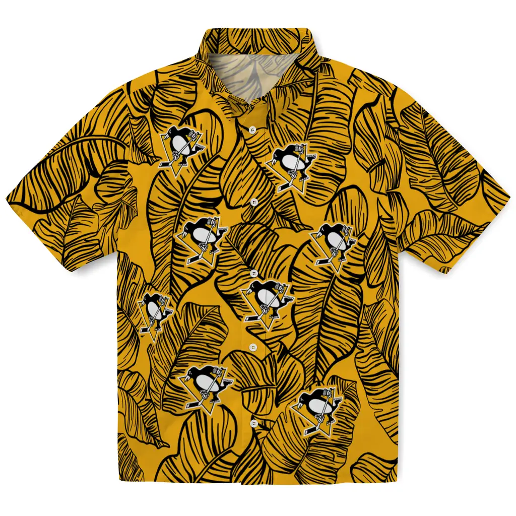 Pittsburgh Penguins Hawaiian Shirt - Leaf Outline pittsburgh penguins leaf outline yellow hawaiian shirts best selling