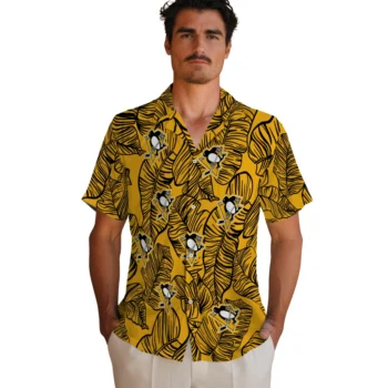 pittsburgh penguins leaf outline yellow hawaiian shirts fashion forward