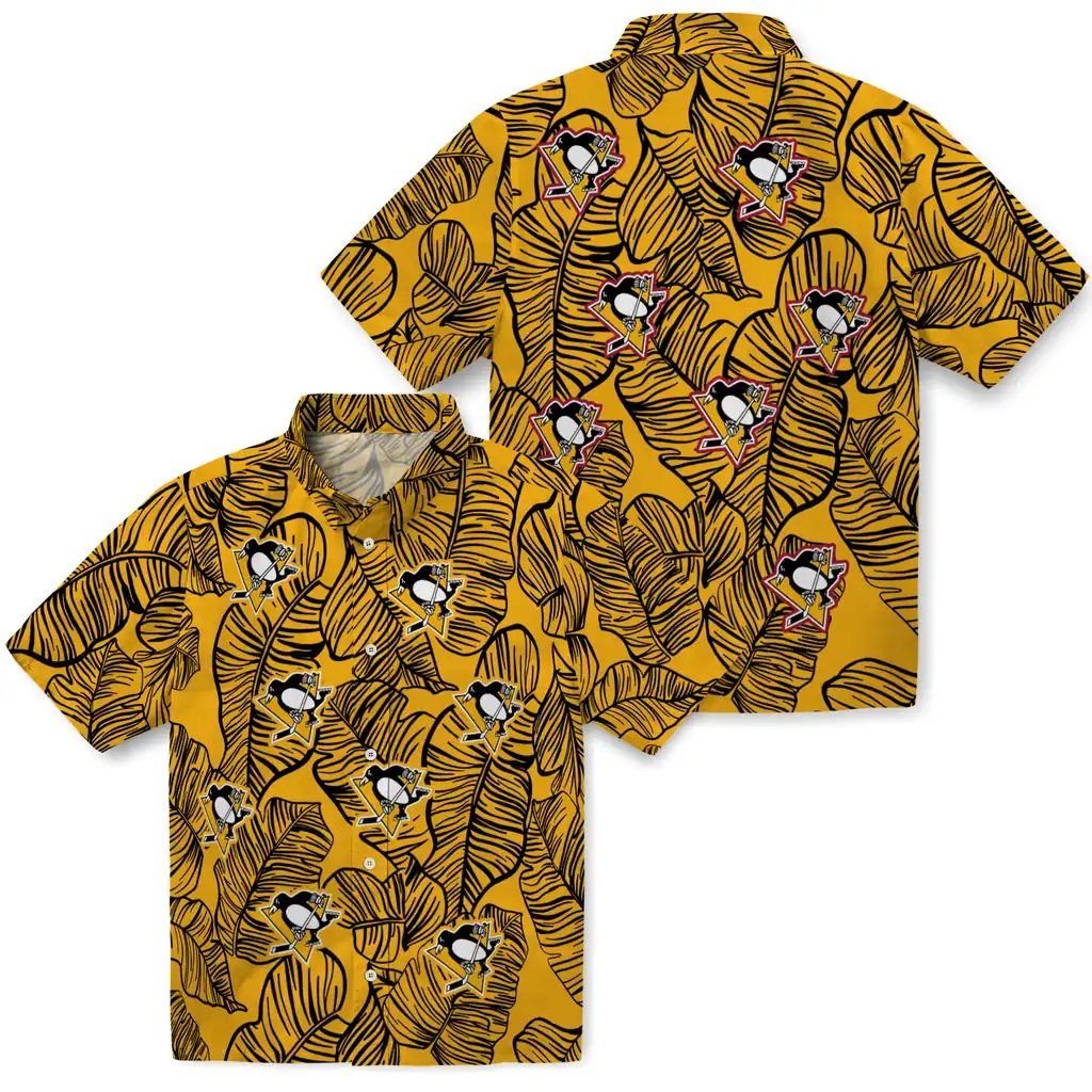 Pittsburgh Penguins Hawaiian Shirt - Leaf Outline pittsburgh penguins leaf outline yellow hawaiian shirts high quality