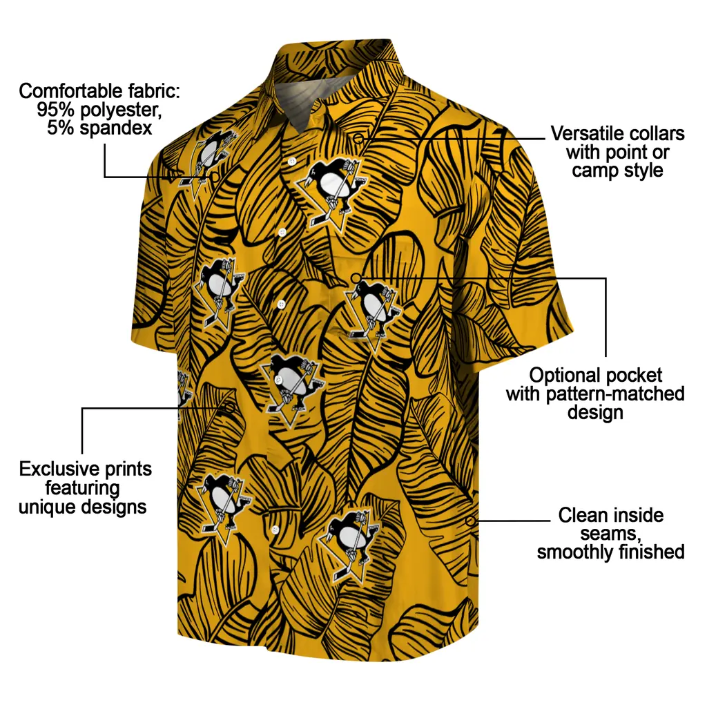 Pittsburgh Penguins Hawaiian Shirt - Leaf Outline pittsburgh penguins leaf outline yellow hawaiian shirts new arrival