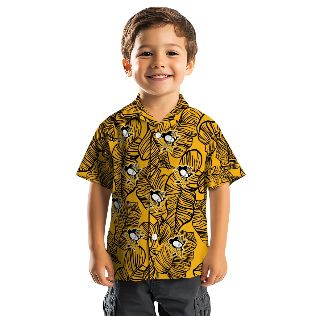 Pittsburgh Penguins Hawaiian Shirt - Leaf Outline pittsburgh penguins leaf outline yellow hawaiian shirts top rated