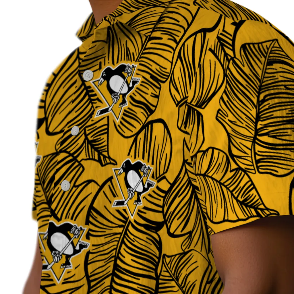 Pittsburgh Penguins Hawaiian Shirt - Leaf Outline pittsburgh penguins leaf outline yellow hawaiian shirts trendy