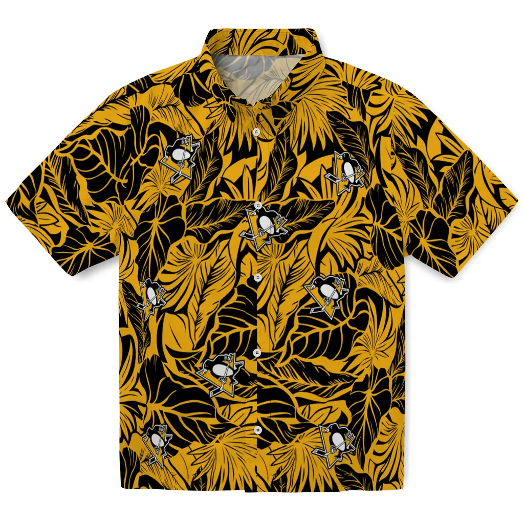 Pittsburgh Penguins Hawaiian Shirt - Monstera Layer pittsburgh penguins monstera layer yellow hawaiian shirts best selling