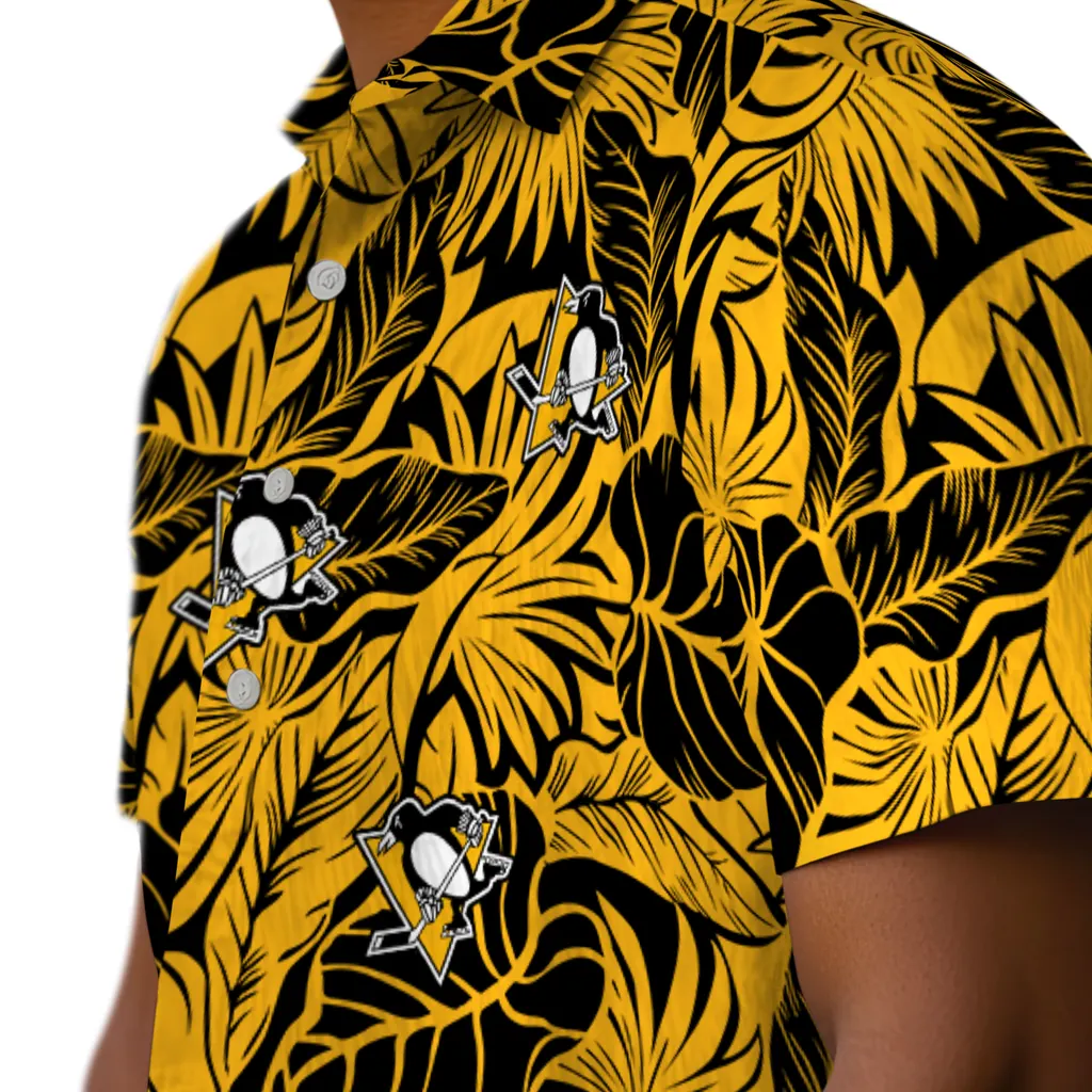 Pittsburgh Penguins Hawaiian Shirt - Monstera Layer pittsburgh penguins monstera layer yellow hawaiian shirts trendy