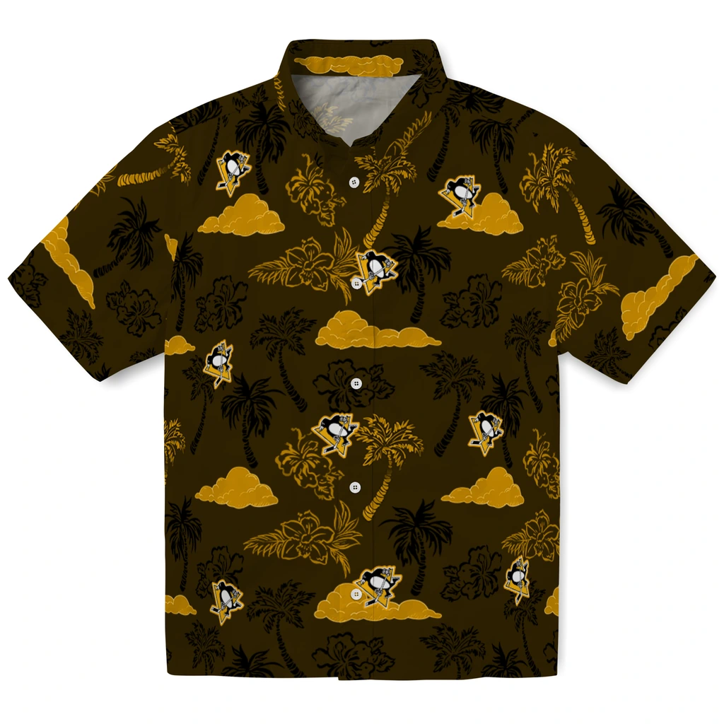 Pittsburgh Penguins Hawaiian Shirt - Palm And Clouds pittsburgh penguins palm and clouds yellow hawaiian shirts best selling