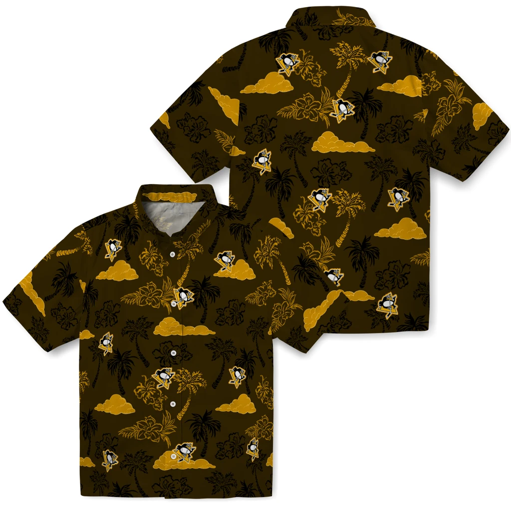Pittsburgh Penguins Hawaiian Shirt - Palm And Clouds pittsburgh penguins palm and clouds yellow hawaiian shirts high quality