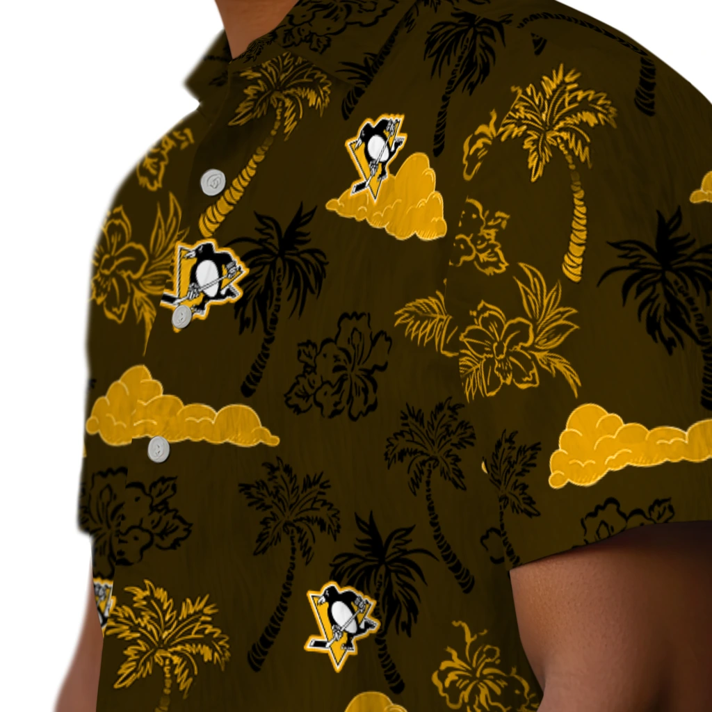 Pittsburgh Penguins Hawaiian Shirt - Palm And Clouds pittsburgh penguins palm and clouds yellow hawaiian shirts trendy